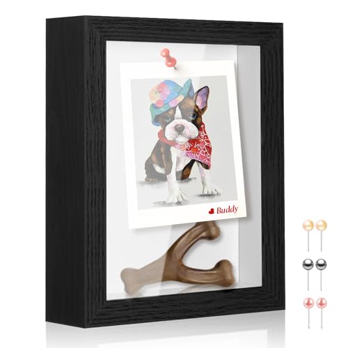 5x7 Shadow Box Picture Frame Display Case with Soft Linen Back-Thickened Panel,Small Mini Black Deep Shadow Box Frame 5x7 for Insect Medal Display Pet Photo Memorial Flower Craft - color: Black + Thickened Panel + Foam Packaging, size: 5x7
