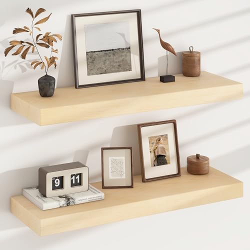 Floating Shelves for Wall, USA-Sourced Maple Wood 30 Inch Wall Shelves Set of 2, Natural Wooden Mounted Picture Ledge Shelf, Nursery Book Storage Shelf Kids Bookshelf Display, Shelf for Bathroom - color: Usa-sourced Maple Wood, size: 30''W, 2Packs