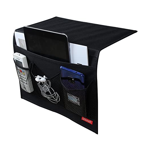 Bedside Storage Organizer with Pockets, Bedside Caddy, Table Cabinet Storage Organizer, TV Remote Control, Phones, Magazines, Tablets, Accessories, Black - color: Black
