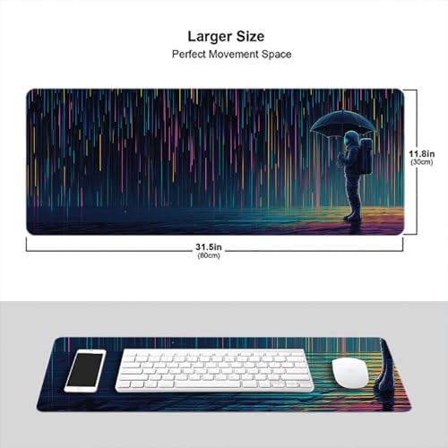 Funny Astronaut Gaming Mouse Pad Vertical Meteor Shower Rain Extended Mousepad Waterproof Stitched Edges Rubber Base Non-Slip Deskmap Computer Keyboard Mat 31.5x11.8 Inch - color: Funny Astronaut, size: 31.5" x 11.8"