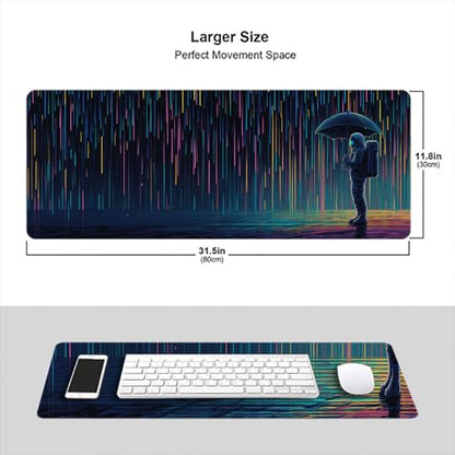 Funny Astronaut Gaming Mouse Pad Vertical Meteor Shower Rain Extended Mousepad Waterproof Stitched Edges Rubber Base Non-Slip Deskmap Computer Keyboard Mat 31.5x11.8 Inch - color: Funny Astronaut, size: 31.5" x 11.8"