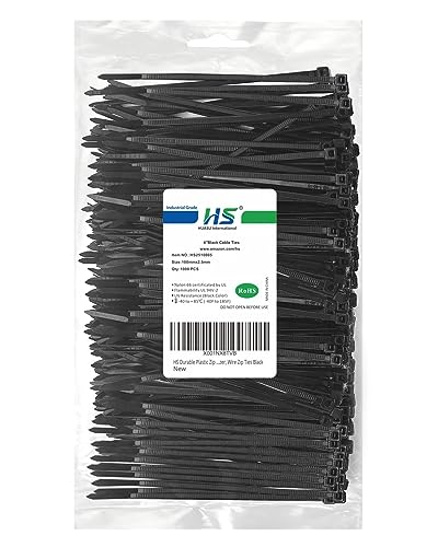 HS Durable Plastic Zip Ties 4 Inch (Bulk-1000 Pack) Small Tie Wraps Thin 18 Lbs Self-Locking Nylon Cable Ties for Electronics Organizer, Wire Zip Ties UV Rated Black - color: Black 4"1000
