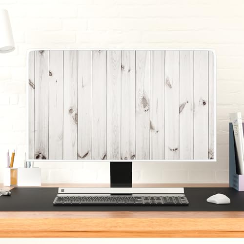 Rustic White Brown Wood Board Monitor Dust Cover 22, 23, 24, 25 Inch Full Body Cover for Computer Screen Panel Case Computer Sleeve Compatible with iMac 24, 22-25 PC, Desktop and TV - color: white, size: 22-25 Inch