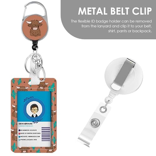 Lanyards for ID Badge, Cow Lanyard ID Card Holder with Retractable Reel Clip and Keychain, Wild Yak Vertical Identity Heavy Duty Badge Cover Case Protector for Teacher Nurse Women Men - color: Cow-brown