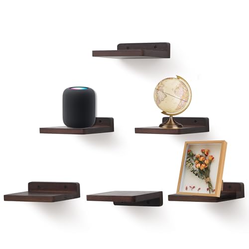 Small Floating Shelf, 5x6 Inch Display Ledges for Wall,Mini Shelves,Rustic Wood Shelf for Bedroom Living Room Bathroom Kitchen (6, Dark Walnut) - color: Dark Walnut, size: 5x6 Inch-6 Pcs