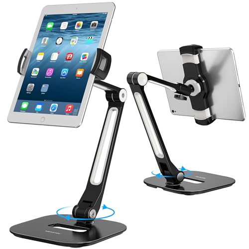 AboveTEK Tablet Stand, Multi-Angle Adjustable iPad Stand Holder, 360° Swivel Tablets Stand Aluminum Desk Mount Fits 4”-11"(Diagonal) iPad/mini/Air/Pro for Business Kiosk Office – Black - color: Black