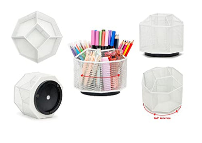 Exerz Desk Organiser/Mesh Desk Tidy Candy/Pen Holder/Multifunctional Organiser 360 Rotating - color: White