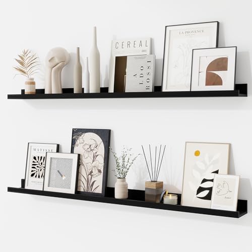 RICHFOCUS Picture Ledge Shelf, 40 inch Floating Shelves Set of 2, Wood Wall Shelves with Lip, Wall Decor Storage for Bedroom Living Room Bathroom Kitchen Nursery Photo Picture, Black - color: Black, size: 40 Inch, set of 2