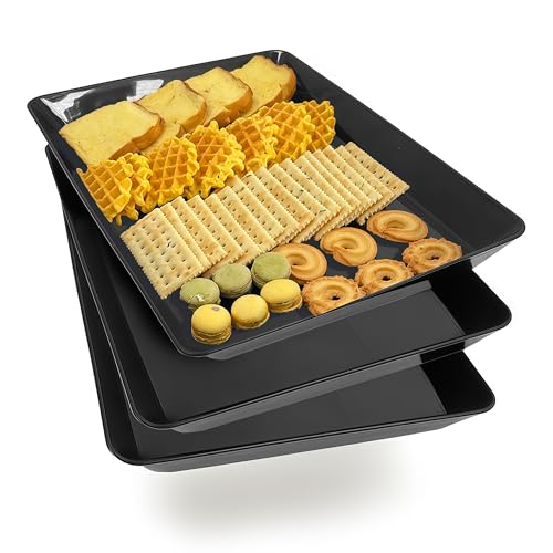 Serving Tray Platter, 3 Pcs Food Tray for Veggie Fruit Snack Dessert Cookie Cheese, Food Trays for Party Supplies Display, Plastic Platters for Serving Food, Large Trays, BPA Free - color: Black, size: 16.0'' x 11'' (3 Pack)