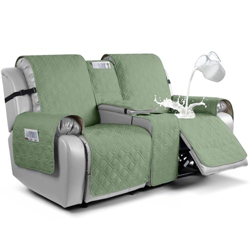 VANSOFY Loveseat Recliner Cover with Console 100% Waterproof Sofa Slipcovers Non-Slip Reclining Couch Cover Split Sofa Covers Furniture Protector for Pets, Dogs(Bean Green) - color: Bean Green