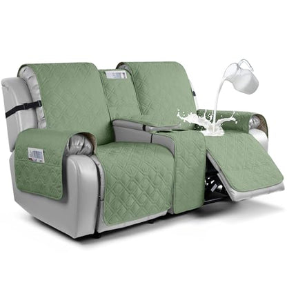 VANSOFY Loveseat Recliner Cover with Console 100% Waterproof Sofa Slipcovers Non-Slip Reclining Couch Cover Split Sofa Covers Furniture Protector for Pets, Dogs(Bean Green) - color: Bean Green