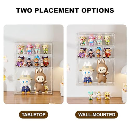 Clear 4 Tiers Acrylic Display Case for Figures Collectibles Wall Mounted Hobby Figurine Display Case with Shelves, Display Shelf Storage Box for Labubu Pop Mart, Action Figures, XXL, 1 Pack - size: XXL-1 Pack