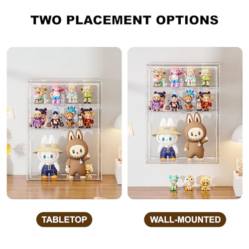 Clear 4 Tiers Acrylic Display Case for Figures Collectibles Wall Mounted Hobby Figurine Display Case with Shelves, Display Shelf Storage Box for Labubu Action Figures, Car Model, XXL, 2 Pack - size: XXL-2 Pack