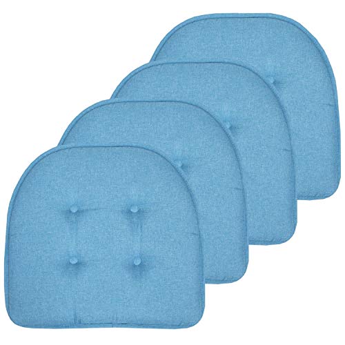 Sweet Home Collection Chair Cushion Memory Foam Pads Tufted Slip Non Skid Rubber Back U-Shaped 17" x 16" Seat Cover, Turquoise 4 Count - color: Turquoise, size: 4 Pack, style: Foam Pads