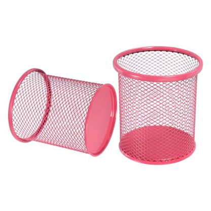 uxcell 2Pcs Mesh Pencil Holder, Metal Pen Cup Desk Organizer Makeup Brush Cup Holder for Home, Office, Classroom(Red) - color: Red