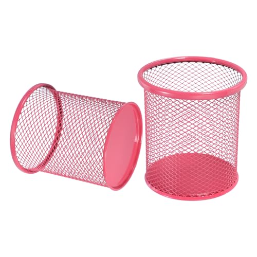 uxcell 2Pcs Mesh Pencil Holder, Metal Pen Cup Desk Organizer Makeup Brush Cup Holder for Home, Office, Classroom(Red) - color: Red