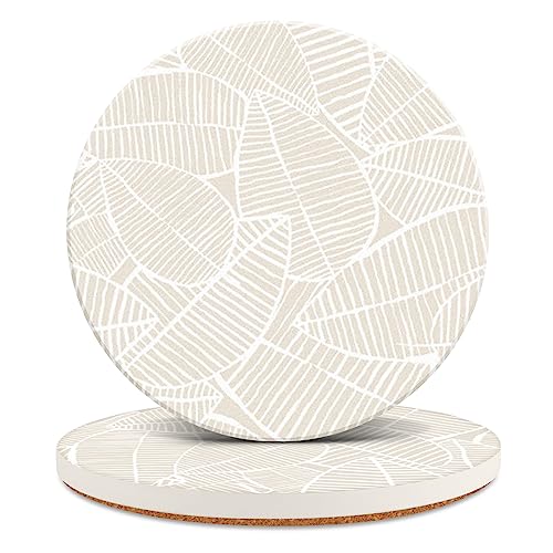 Ceramic Absorbent Table Coasters Set of 2 - Heat-Resistant Desk Cup Coasters with Cork Base, Leaf Design Protect Furniture (2Pack) - color: Leaves2-2pack
