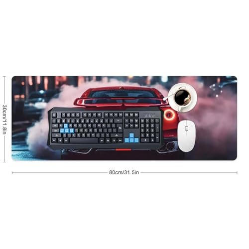 Large JDM R34 Car Mouse Pad, Red Smoke City Desk Mat, Extended Gaming Mouse Pad for Office & Home, Non-Slip Rubber Keyboard Mat Decor 31.5" x 11.8" - color: Red Car, size: 31.5" x 11.8"
