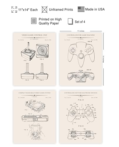 Poster Master 4-Piece Gaming Blueprint Poster - Video Game Patent Print - Joystick Art - Controller Illustration - Technical Design - Gameboy Design - Office or Kid's Room Decor - 11x14 UNFRAMED - color: Patent Kids 09, size: 11"L x 14"W