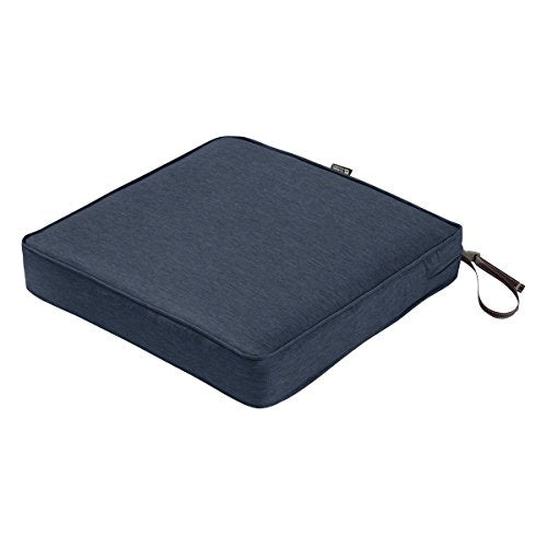 Classic Accessories Montlake Water-Resistant 21 x 21 x 3 Inch Square Outdoor Seat Cushion, Patio Furniture Chair Cushion, Heather Indigo Blue, Outdoor Cushion Cover - color: Heather Indigo, size: 21"W x 21"D x 3"Thick