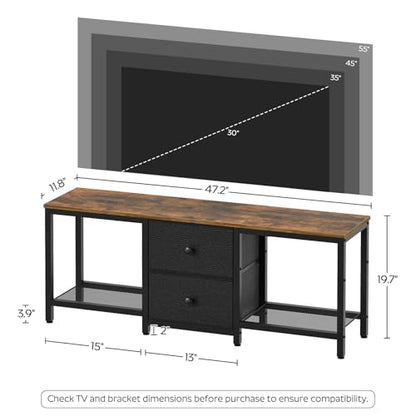 YATINEY TV Stand for TVs up to 55", Entertainment Center with 2 Fabric Drawer, Media Console with Shelves, Television Stands for Living Room, Bedroom, Rustic Brown and Black DS02BR - color: Rustic Brown + Black