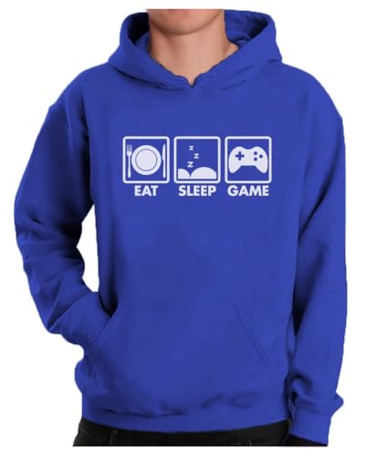 Tstars Eat Sleep Game Hoodie for Men and Teens Funny Gamer Pullover Cool Gaming Apparel Hoodies Boys - color: Royal, size: XX-Large