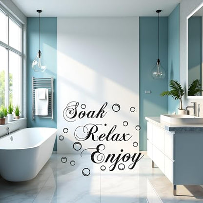 Soak Relax Enjoy Bathroom Wall Decals,Art Quote Stickers for Bathroom, Bedroom and Living Room,Inspirational Home Decor, Murals and Room Decor (17.7x11.4 Inch)