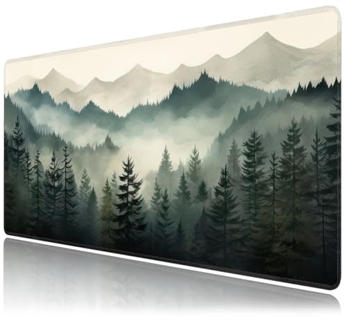 Misty Forest Large Mouse Pad,Gaming Keyboard Desk Pad,Extended Mouse Mat Non-Slip Rubber Base with Stitched Edges for Office Game Home XXL 35.4"x15.7" - color: Misty Forest, size: 35.4L x 15.7W inches
