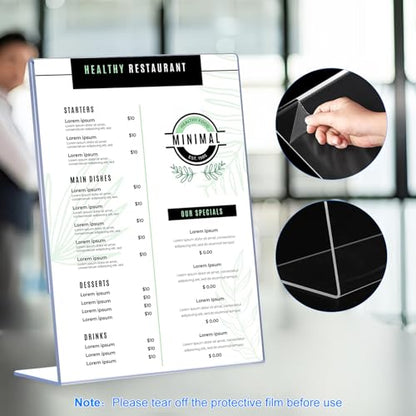 DECOHOBO 12 Pack Acrylic Sign Holder 8.5 x 11, Clear Plastic Display Stands for Tabletop, L-Shape Acrylic Stands for Flyers, Documents, Office, Restaurants, Vertical Sign Holder 8.5x11 for Desktop