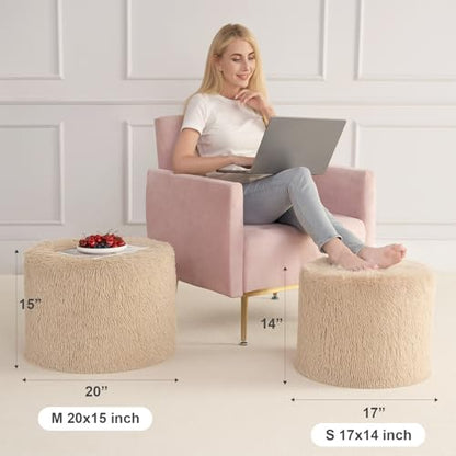 Hansleep Round Pouf Ottoman Foot Rest, Footstool, Brown | High-Density One-Piece Foam, 20 x 15 Inch, Firm & Stable, for Couch, Bedroom, Living Room, Machine Washable Cover - color: Brown, size: 20"D x 20"W x 15"H