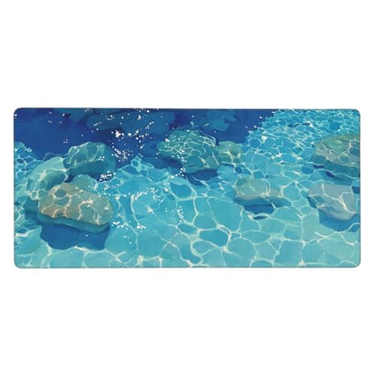 Extended Gaming Mouse Pad, Blue Aqua Theme, Non-Slip Rubber Base, Suitable for Gaming and Office use, Laptop Computer Table Protection pad, 35.4 x 15.7 inches - color: Blue Water Surface