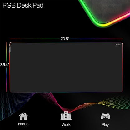 VIVO Extra Large 71 x 36 inch Full Size Desk Pad with RGB Lighting for Office Ambience and Immersive Gaming, Oversized Mouse Pad Table Top Cover, 12 Color Modes, Non-Slip Base, Black, DESK-PAD72-36 - size: 71 x 36 inches