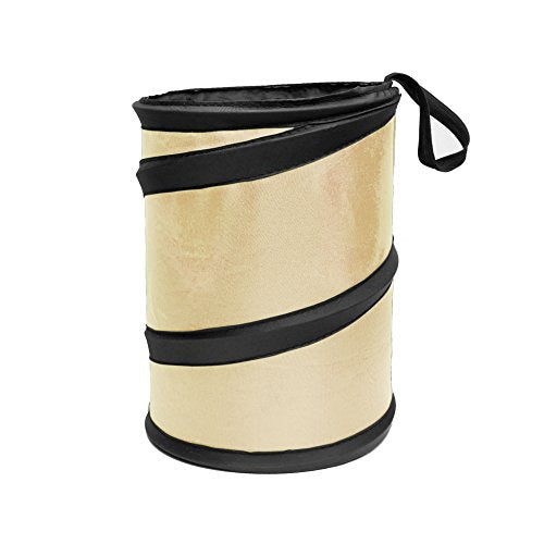 FH Group Automotive Waterproof Portable Collapsible Small Trash Can Garbage Container fits Most Cars,Waterproof,Polyethylene, SUVs, and Trucks Beige - color: Beige, style: Small