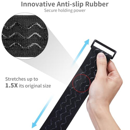 Trilancer Elastic Cinch Straps with Anti-Slip Strips, 5 Size Combo(10-Pack) Heavy Duty Hook and Loop Storage Straps for Extension Cords,Cables, Ropes, Hoses, Bike, RV, Pant Garters,Garage Organization - size: 5 size combo(9''+12"+14''+18"+24")