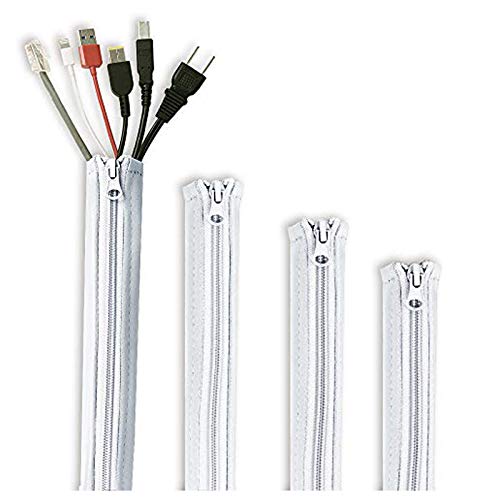 StangH Cable Management Sleeve White - Cord Organizer System Flexible Wire Hider Cover with Zipper, Avoid Messy Cables for PC Office/Computer/Home Theater, 19 Inch, Greyish White, 4 Pieces - color: Greyish White, size: 19"L x 3.5"W-4PACKS