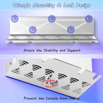ZHGM Wall Mount Kit for PS5 Slim/Pro/PS5 Original Console & Controllers | Metal Wall Shelf for Playstation 5 Disc & Digital, Enhance Heat Dissipation, Space Saving & Stable Vertical Bracket, Silver - color: Silver