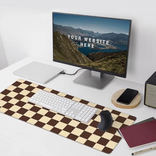 Brown Checkered Mouse Pad Large Desk Mat for Keyboard and Mouse Non-Slip Gaming Mousepad Office Desk Accessories for Computer 35.4x15.7Inch - color: Brown Checkered