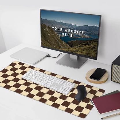 Brown Checkered Mouse Pad Large Desk Mat for Keyboard and Mouse Non-Slip Gaming Mousepad Office Desk Accessories for Computer 35.4x15.7Inch - color: Brown Checkered