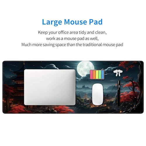 Japanese Full Moon Large Mouse Pad,Gaming Keyboard Desk Pad,Extended Mouse Mat Non-Slip Rubber Base with Stitched Edges for Office Game Home XL 31.5"x11.8" - color: Japanese Moon, size: 31.5L x 11.8W inches