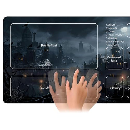for MTG Playmat 24 x 14 Inches Fantasy Castle Magic Play Mat Card Game Mat for Magic The Gathering TCG PTCG Playmat with Free Storage Bags Non-Slip Backing and Stitched Edge - color: Fantasy Castle With Zones