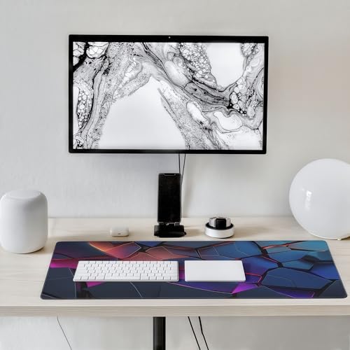 Large Gaming Mouse Pad with 3D Geometric Design, Non-Slip Rubber Base, Blue Purple Red, 35.4 x 15.7 Inches, Rectangular Desk Mat - color: 3D Geometric