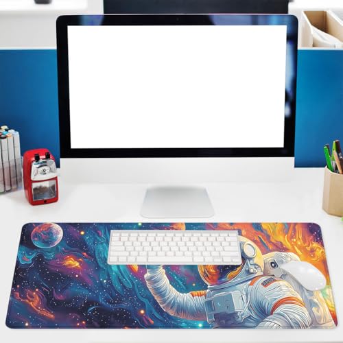 Cosmic Astronaut Gaming Mouse Pad Colorful Galaxy Art Large Gaming Mouse Mat with Stitched Edges,Non-Slip Waterproof Rubber Base Office Computer Keyboard Laptop 31.5"x11.8" - color: Cosmic Astronaut, size: 31.5L x 11.8W inches