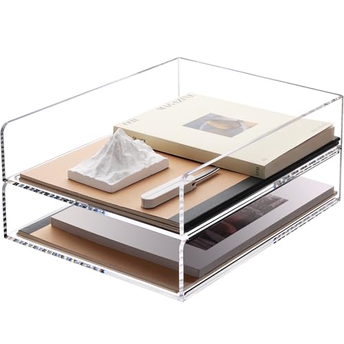 SANRUI Stackable Acrylic Desk Organizer, Paper Organizer for Desk, Letter Tray, Paper Sorter File Organizer for Office,Home or School, 2-Pack - style: A4 Vertical File Trays 2 Tier