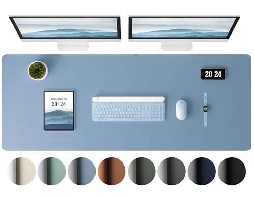 Aothia Leather Desk Pad Protector, Office Desk Mat, Large Mouse Pad, Laptop Desk Pad, Non-Slip PU Leather Desk Blotter, Waterproof Desk Writing Pad for Office and Home (Denim Blue, 47" x 17") - color: Denim Blue, size: 47" x 17"