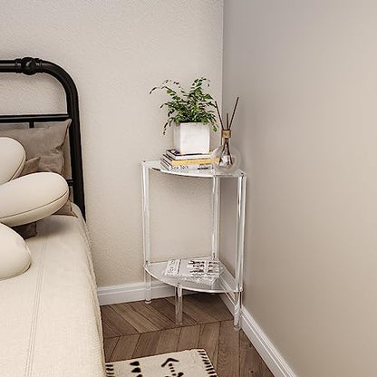 Eglaf Acrylic Corner Side Table 2 Tier - Clear End Table | Triangle Side Table, Fan-Shaped Corner Table for Living Room, Bedroom, Bathroom, 11.8'' L x 11.8'' W x 22.4 ''H - size: 2-Tier