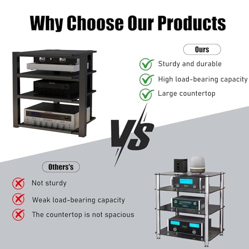 Heavy Duty Audio Rack Tower, Av Media Player Stand with Wooden Shelves, Black Cd Stereo Equipment Cabinet, Suitable for Home,Office/Audio Video/Theate (Black, 3 Tier) - size: 3 Tier