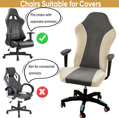 Lavish Cover Velvet Stretchable Gaming Chair Cover, Washable, Anti-Scratch Slipcover with Armrest Protection, Cat Scratch Proof for Office and Computer Chairs(No Chair, LightGrey) - color: Lightgrey