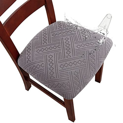 Genina Chair Seat Covers Waterproof Dining Room Chair Covers 2 Pack Stretch Seat Covers for Dinning Room Chair Protector Slipcover for Kitchen, Hotel (2, Pattern1-Light Gray) - color: Pattern1-light Gray