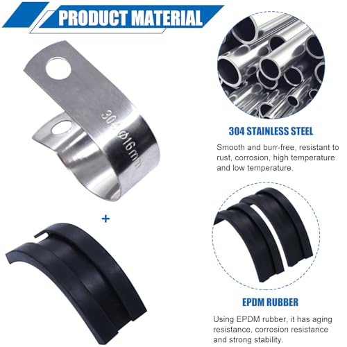 Twidec/136PCS Cable Clamps Assortment Kit 304 Stainless Steel Rubber Coated Cushion Clamps 10 Sizes 1/4" 5/16" 3/8" 1/2" 5/8" 3/4" 1" 1-1/4" 1-1/2" 1-3/4" With Screw For Automotive Wire Pipe Clamps - size: Multi-Size - 136 PCS