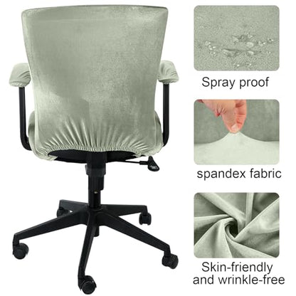 Tallew 4 Pcs Office Chair Covers Set Computer Universal Protective Stretchable Chair Seat Covers Desk Armrest Slipcovers Pads Office Cushion Backrest for Rotating(Bean Green) - color: Bean Green